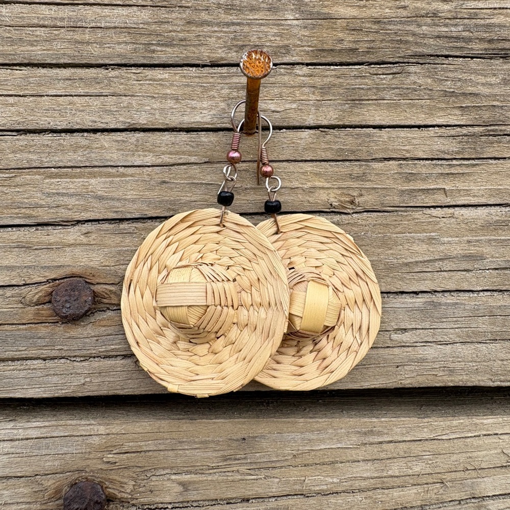 Mini Straw Hat Earrings – Handmade Boho - Picture 6 of 6